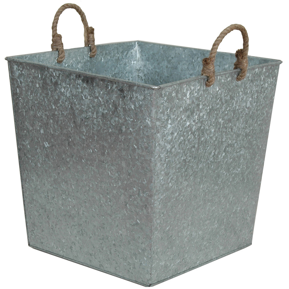 Planter 10" Square Galvanized With Jute Handle