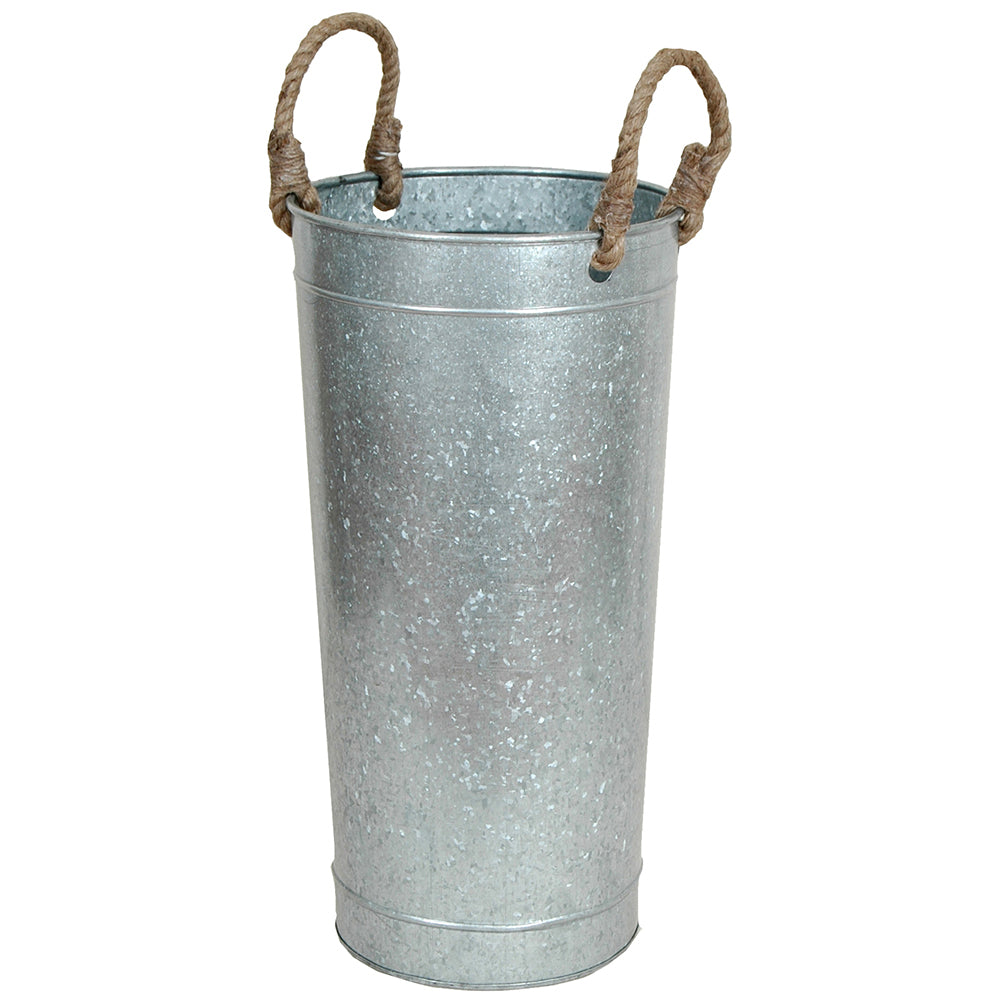 French Vase 6"x9.5"H Galvanized with Jute Handle