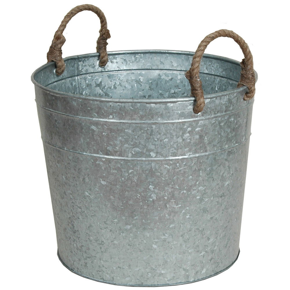 Planter 8"W x 7"H Round Galvanized W/ Jute