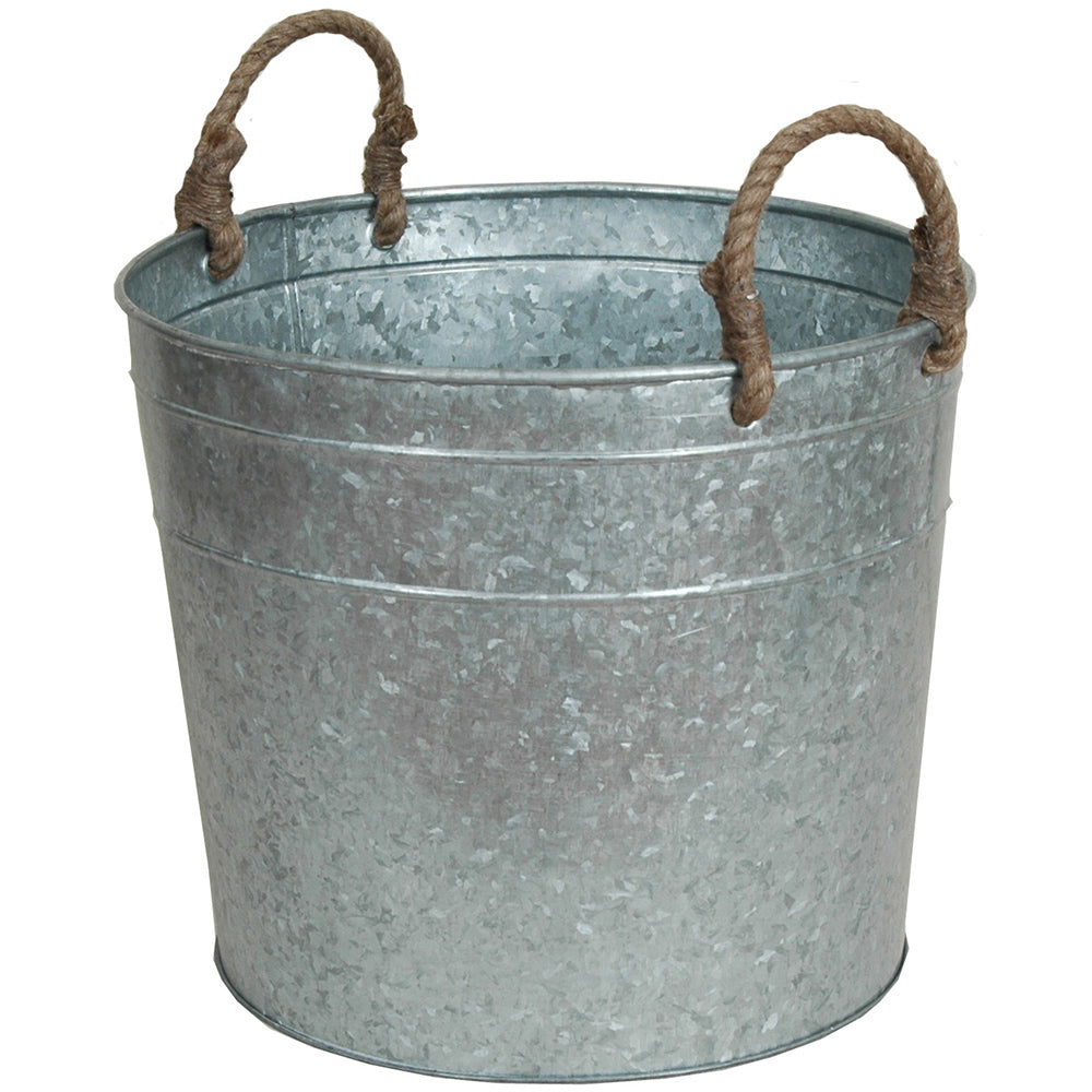 Planter Round 10"x8"H Galvanized W/ Jute
