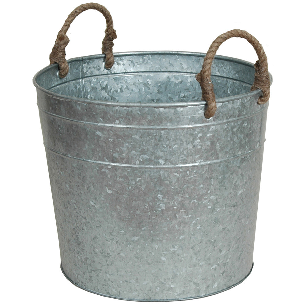 Planter Round 12"x9.5"H Galvanized W/ Jute