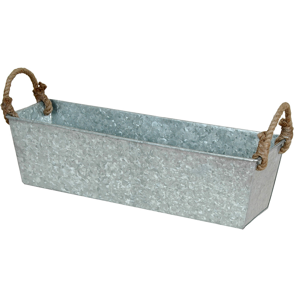Window Planter 14"x4"x4"H Galvanized with Jute Handle