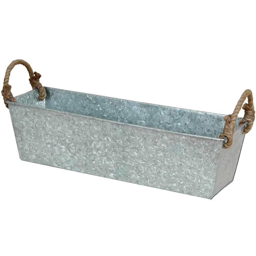 Window Planter 17"x5"x4.5"H Galvanized with Jute Handle