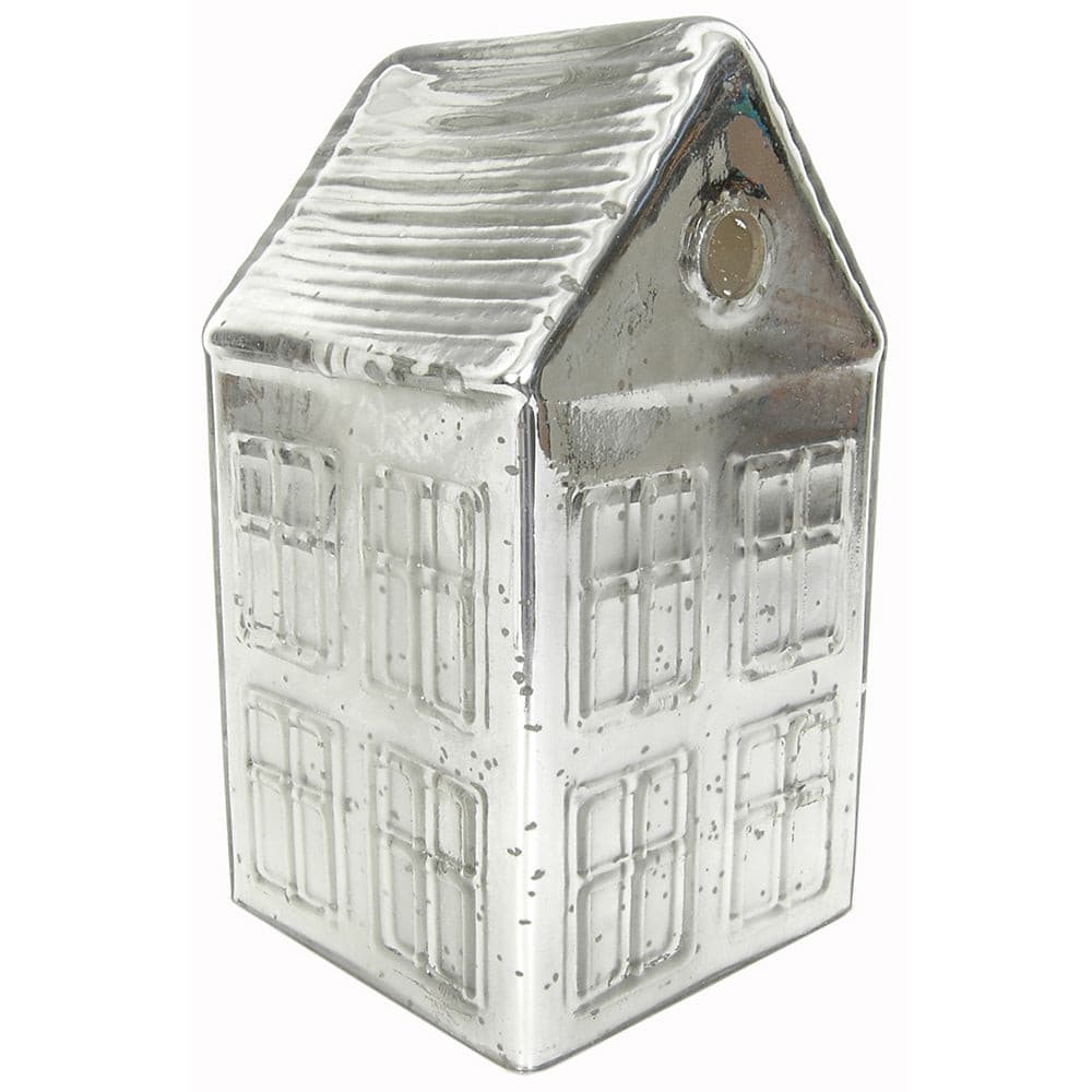 Village House 4.5"x4.5"x8" Silver Mercury Glass