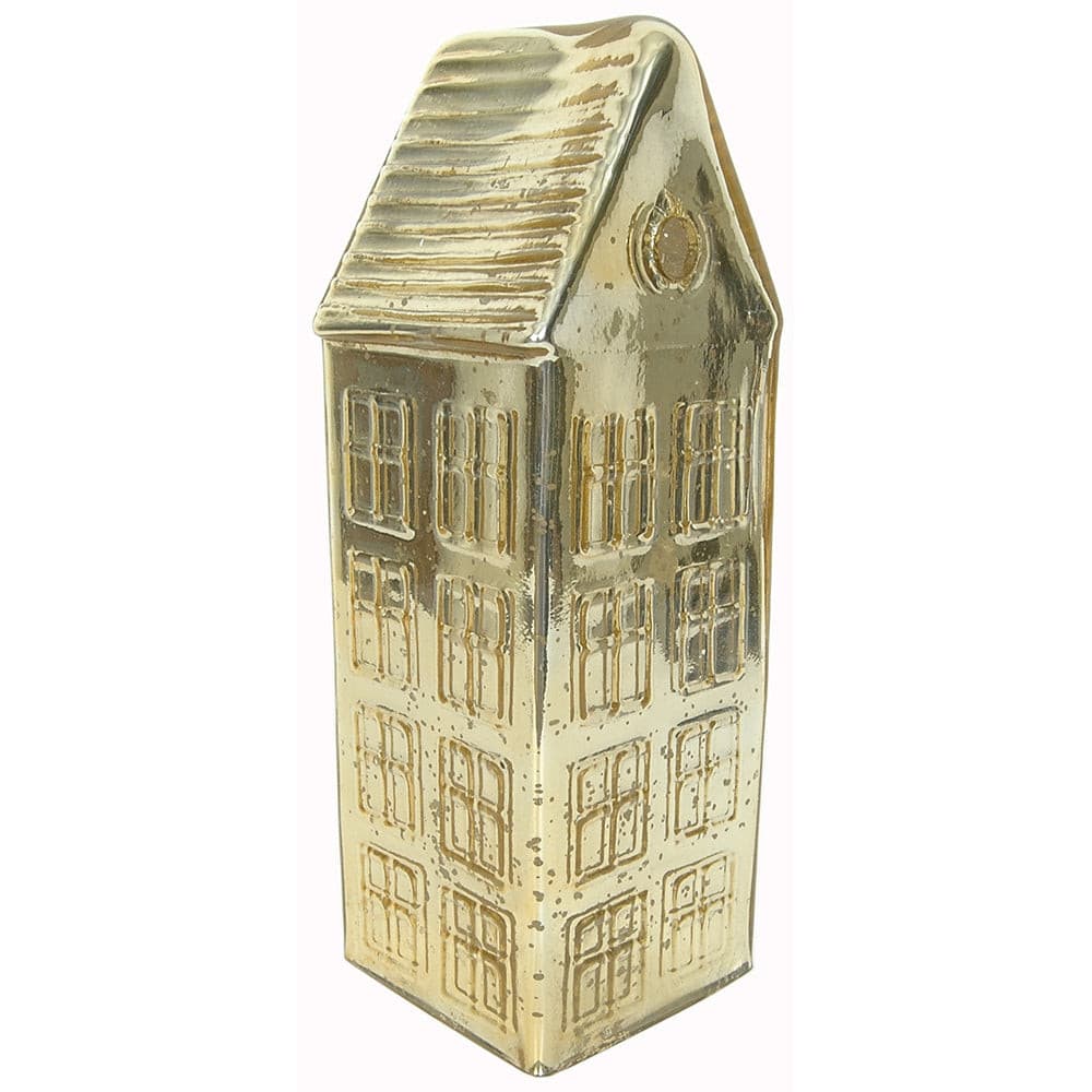 Village House 4"x4"x12" Gold Mercury Glass