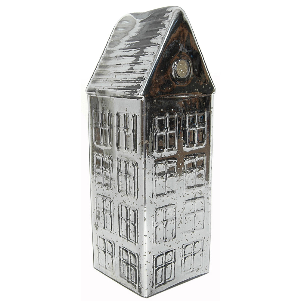 Village House 4"x4"x12" Smoke Mercury Glass
