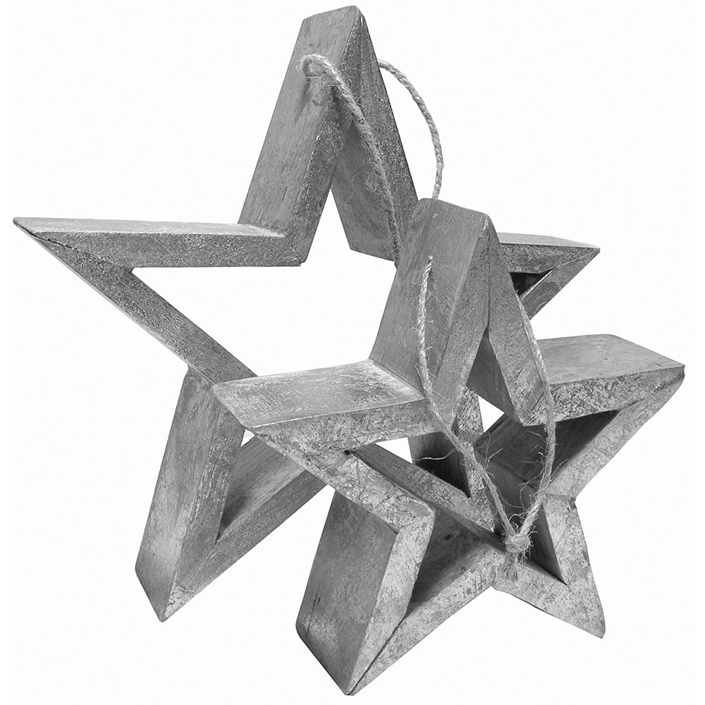 Stars Set of 2 Wood 11.5"H & 7.5"H - Silver