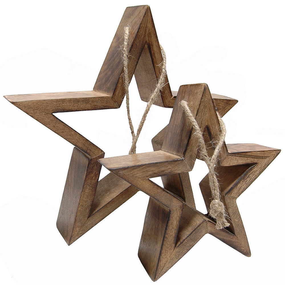 Stars Set of 2 Wood 11.5"H & 7.5"H - Natural