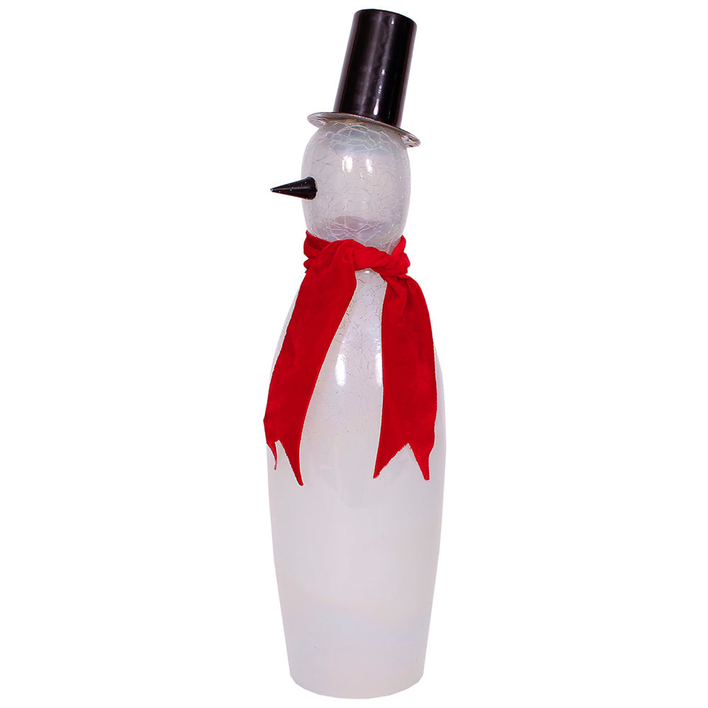 Snowman Slim 12"H x 3"W Crackle Glass Clear Luster