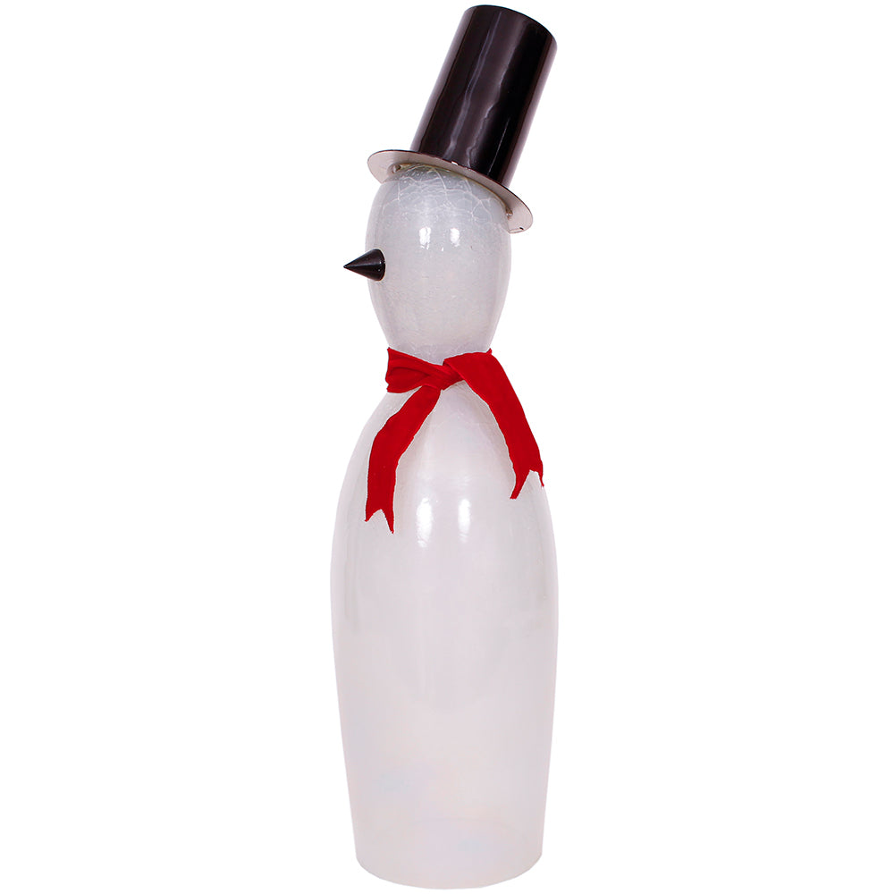 Snowman Slim 18"H x 5"W Crackle Glass Clear Luster