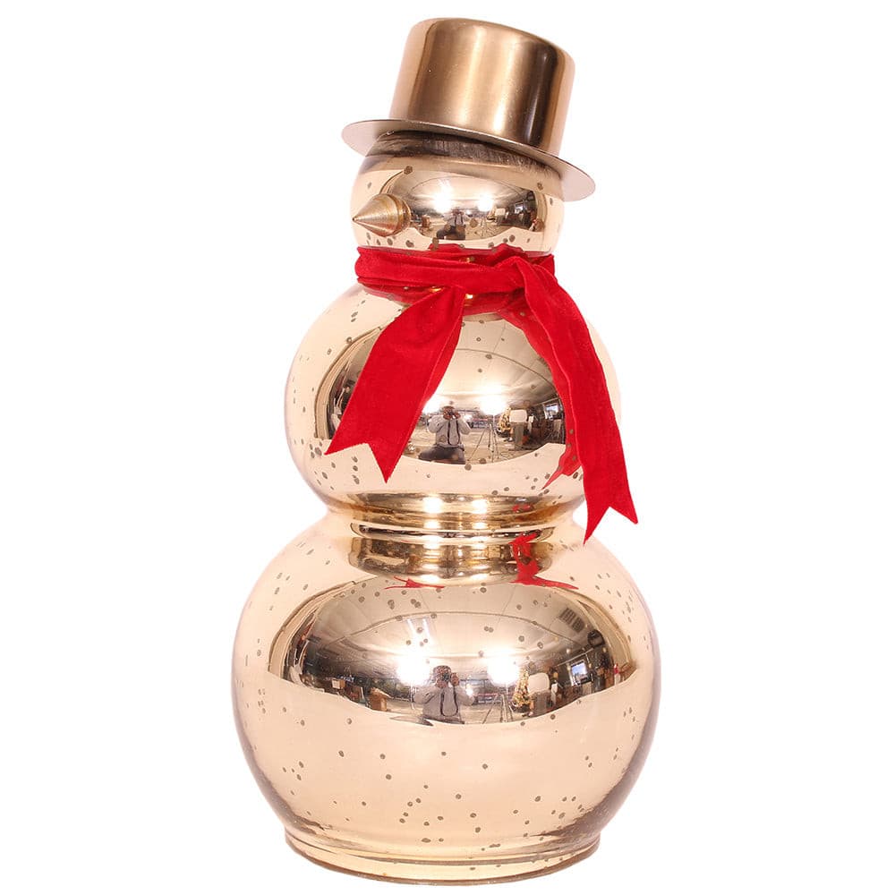 Snowman 13.5"H x 6"W Gold Mercury Glass
