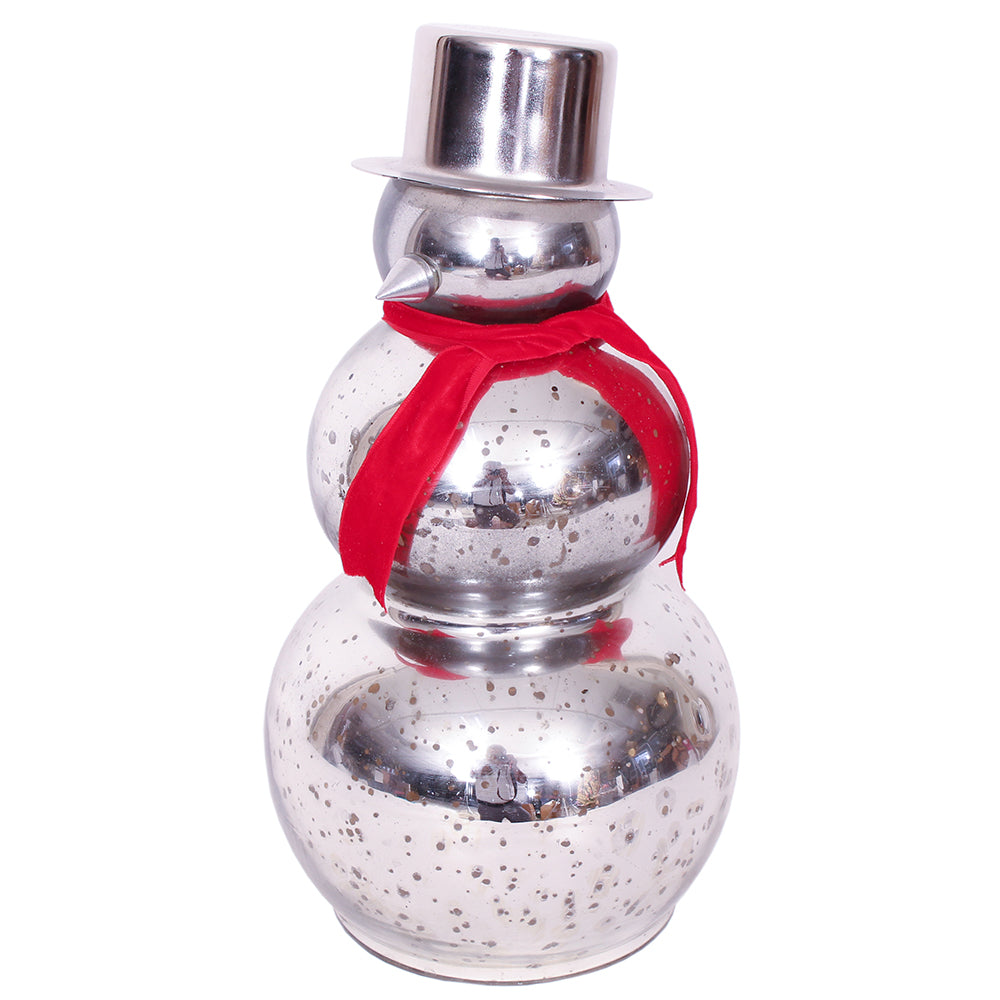 Snowman 13.5"H x 6"W Silver Mercury Glass