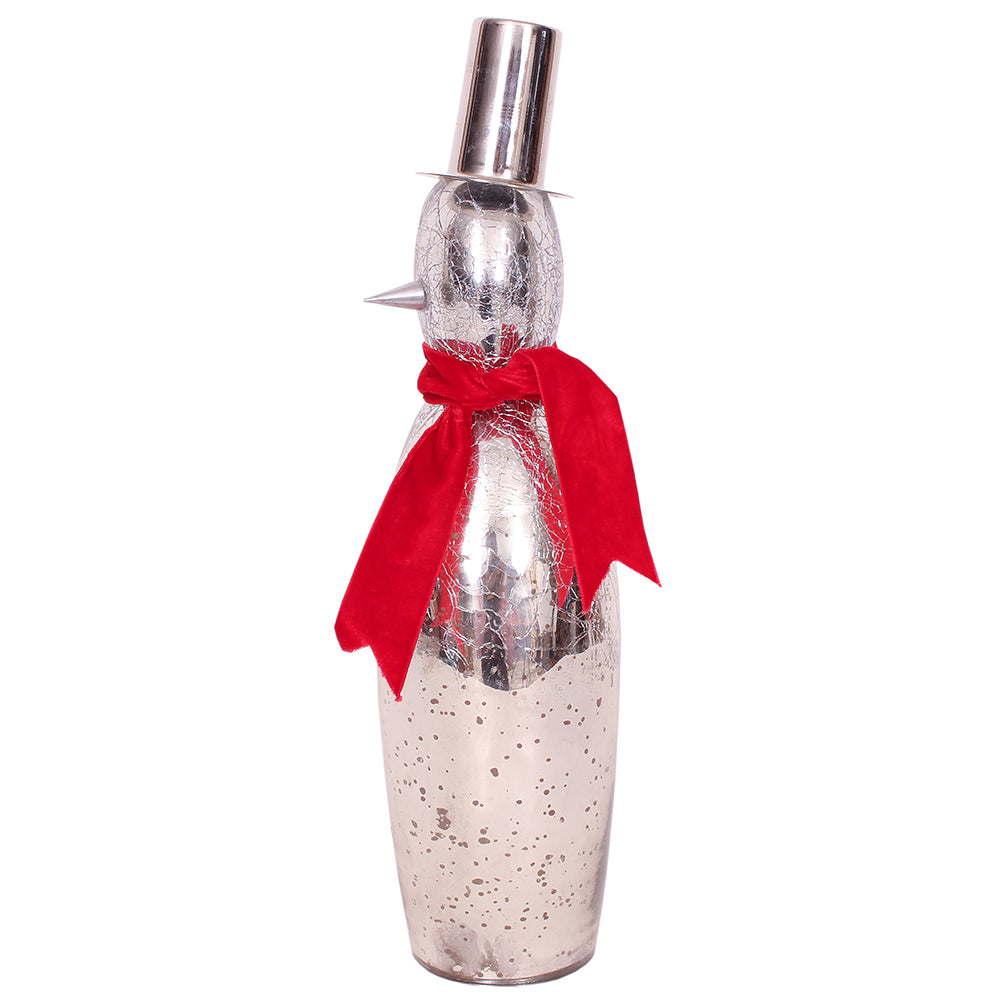 Snowman Slim 12"H x 3"W Crackle Glass Mercury Silver