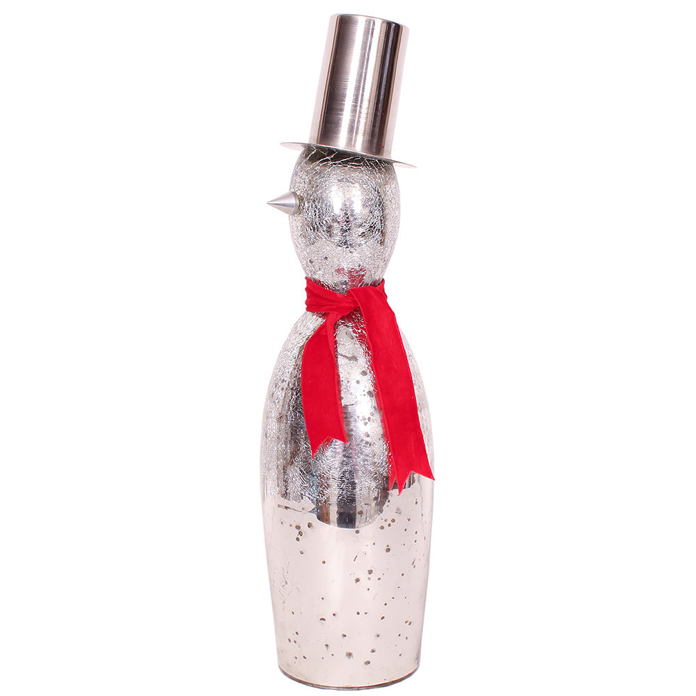 Snowman Slim 18"H x 5"W Crackle Glass Mercury Silver