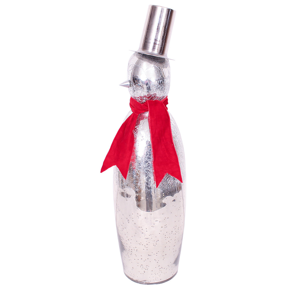 Snowman Slim 24"H x 6"W Crackle Glass Mercury Silver