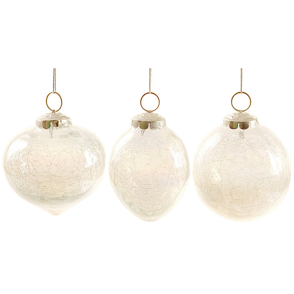 Ornament 3.5" Crackle Luster Clear Glass