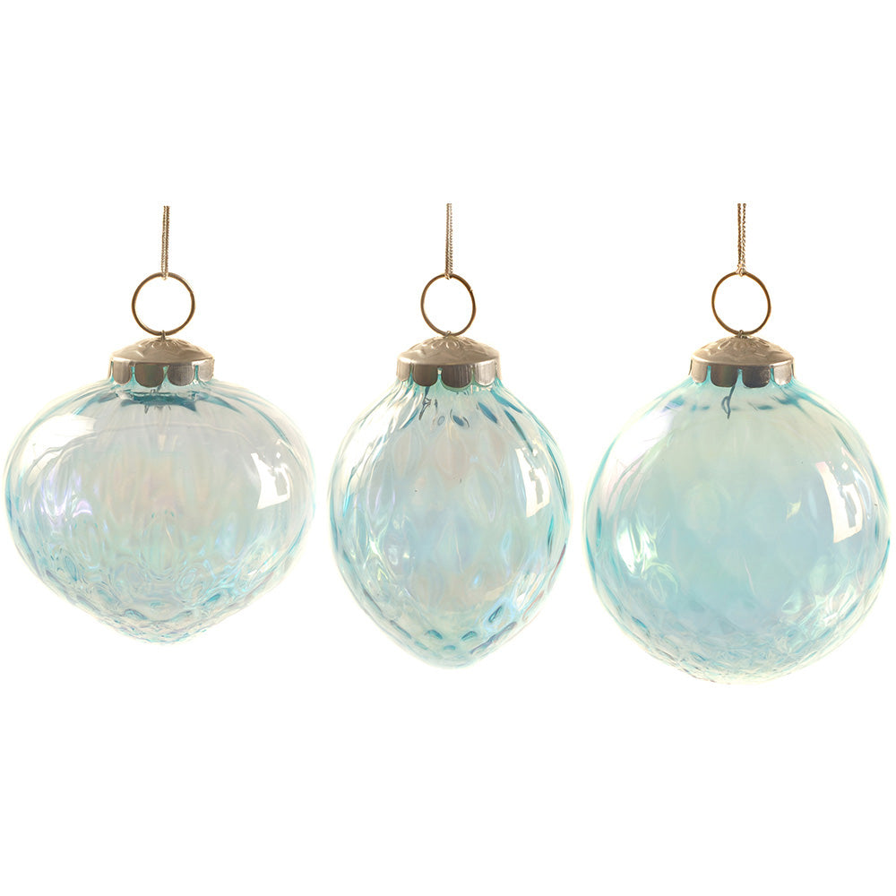 Ornament 3.5" Optic Luster Aqua Glass