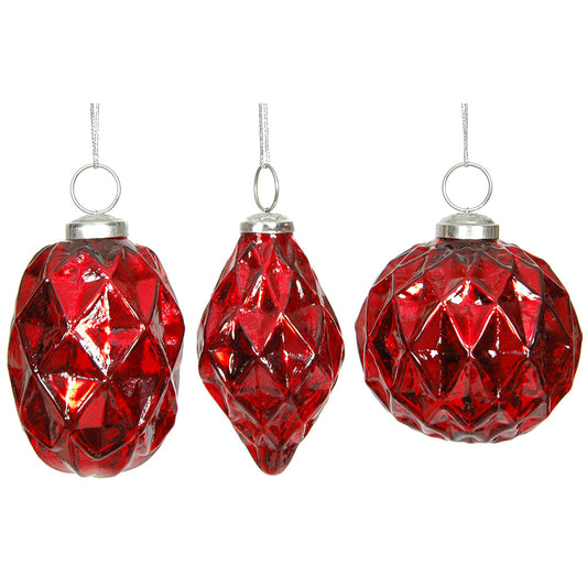 Ornament 3.5" Faceted Mercury Red Glass