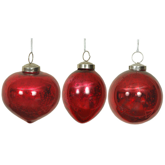 Ornament 3.5" Mercury Glass Red Glass