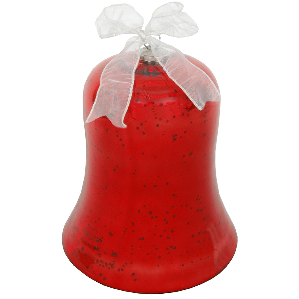 Bell 8"H x 7.5"W Mercury Glass Red