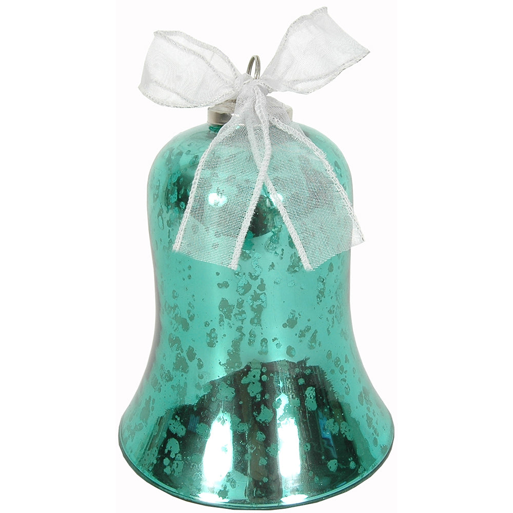 Bell 5.5"H x 5"W Mercury Glass Teal