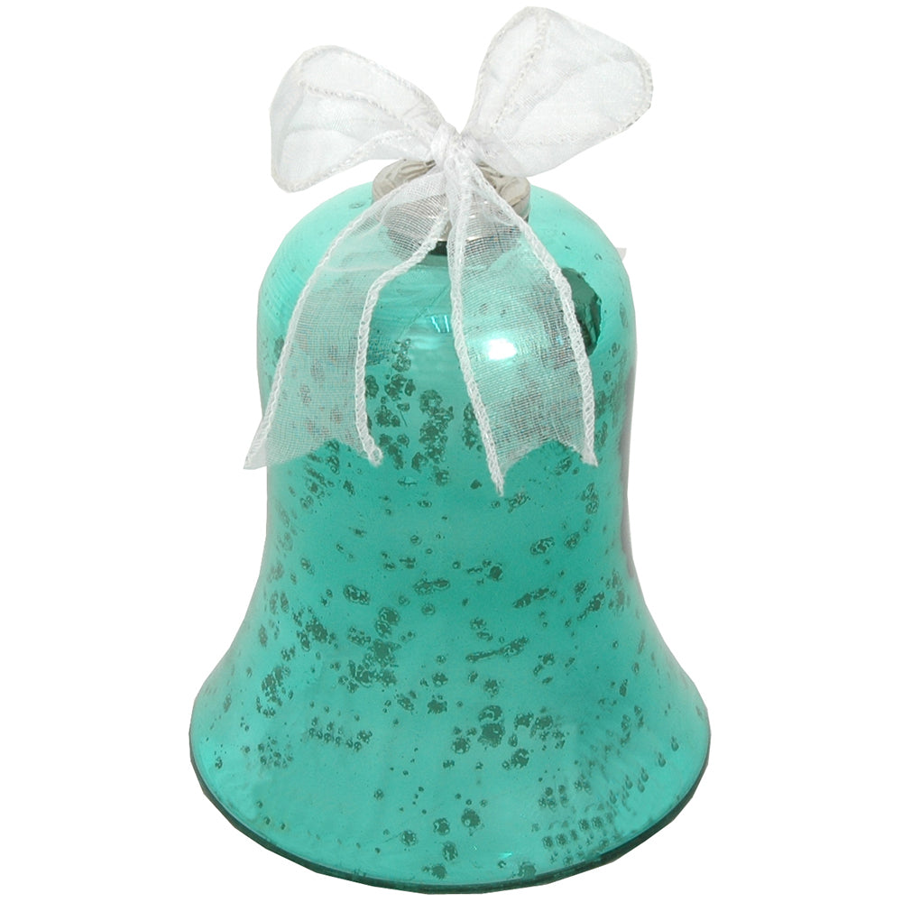 Bell 4"H x 3.5"W Mercury Glass Teal