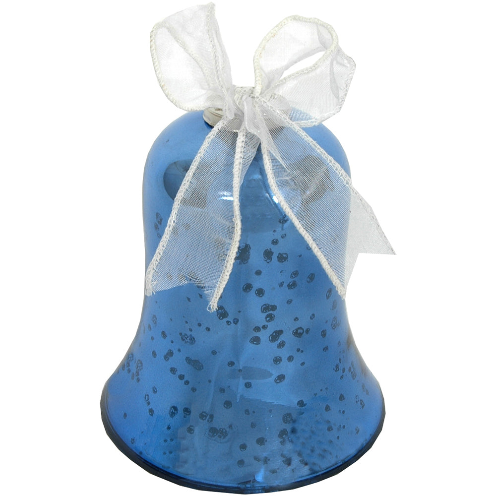 Bell 4"H x 3.5"W Mercury Glass Blue