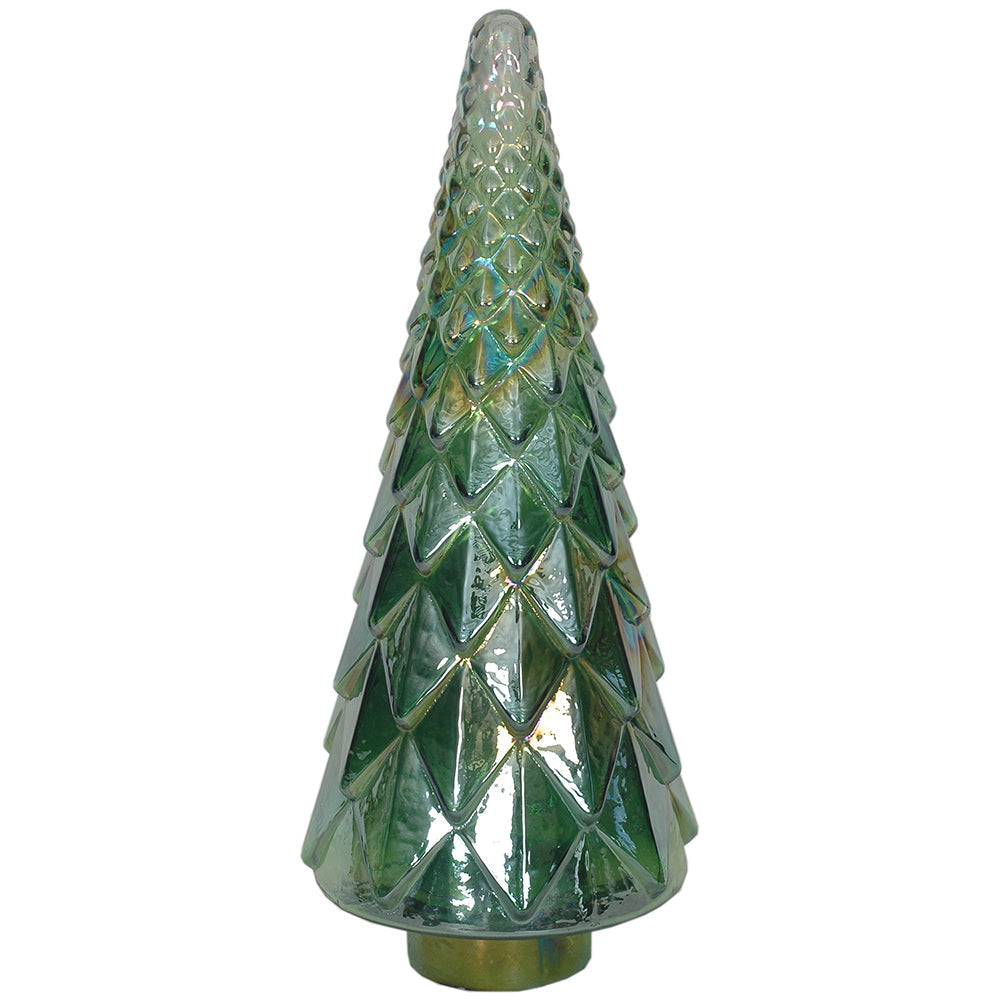 Christmas Tree Faceted 7" x 18" H - Green Ombre Luster