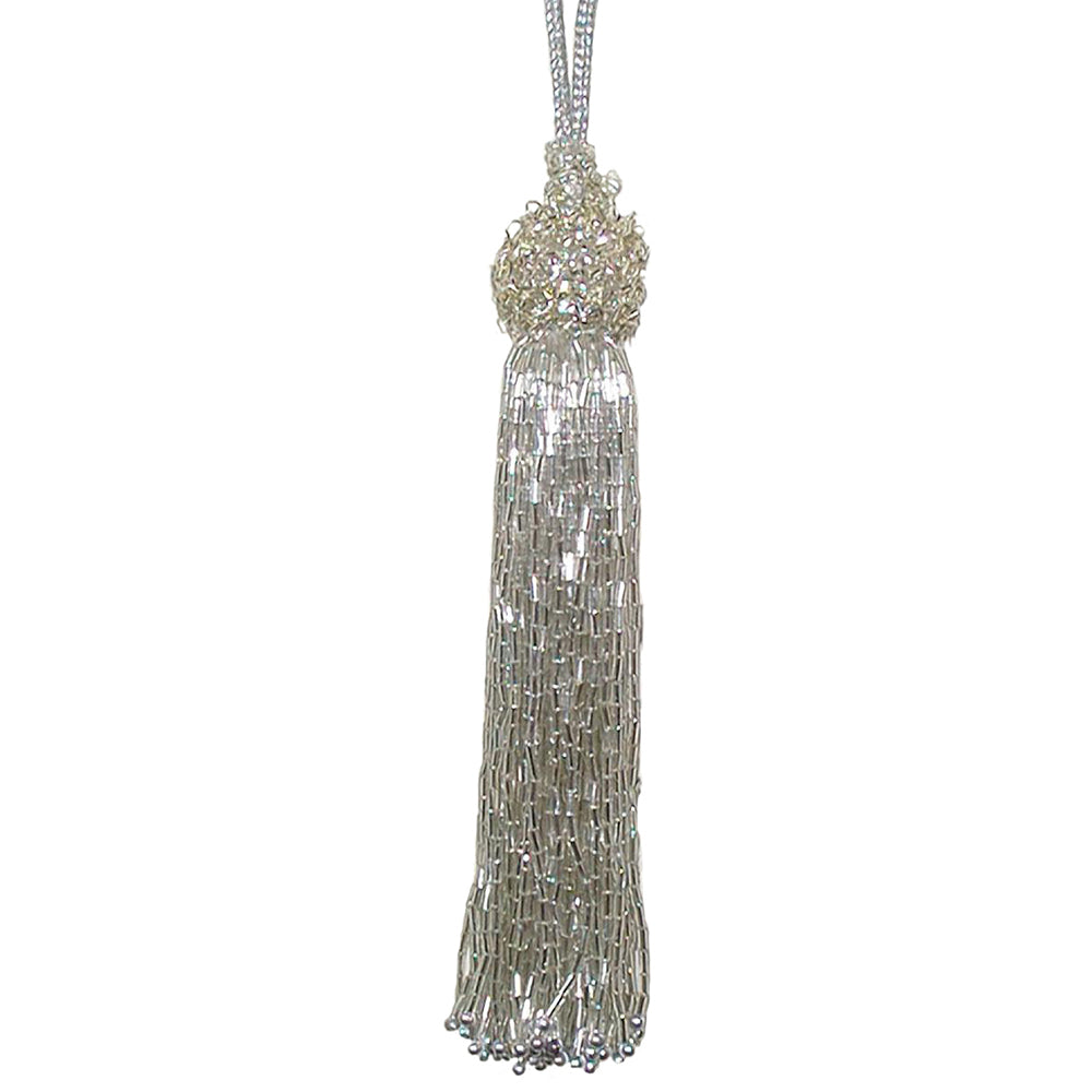 Tassel 6" Beaded Ball Silver