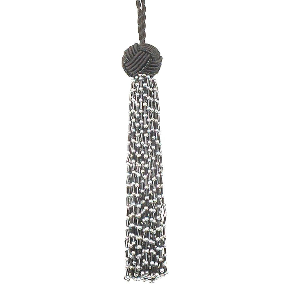 Tassel 6" Beaded Black/Silver