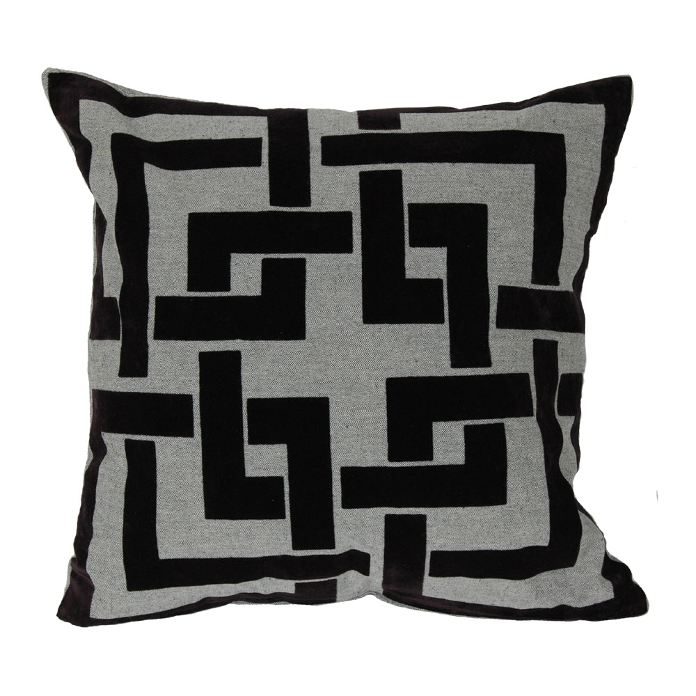Pillow 20" Black Flock Grey Greek Key