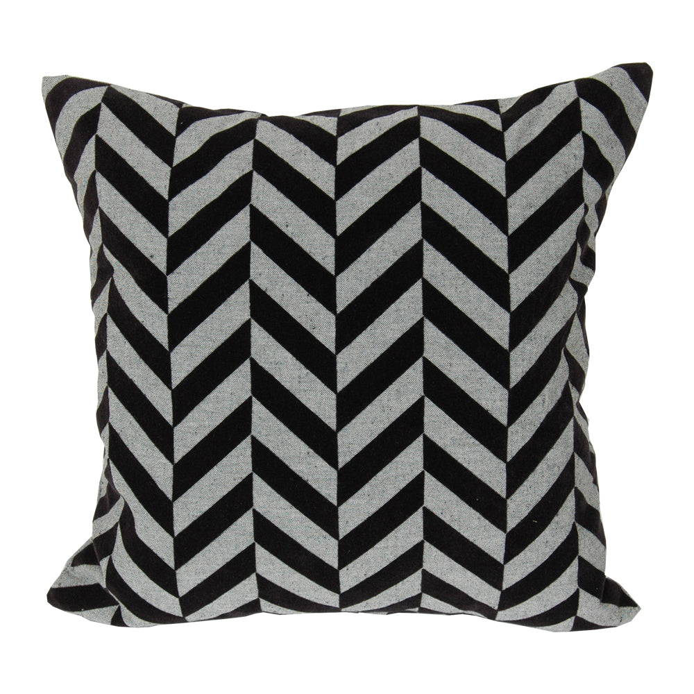 Pillow 20" Black Flock Grey Herringbone