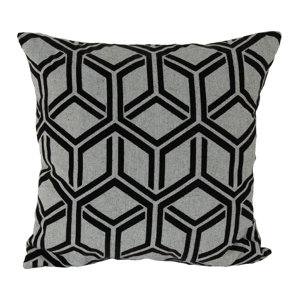 Pillow 20" Black Flock Grey Lattice
