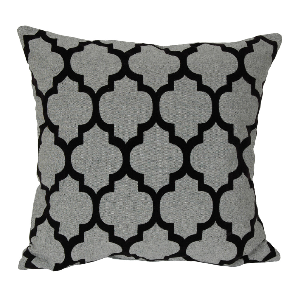 Pillow 20" Black Flock Grey Quatrefoil
