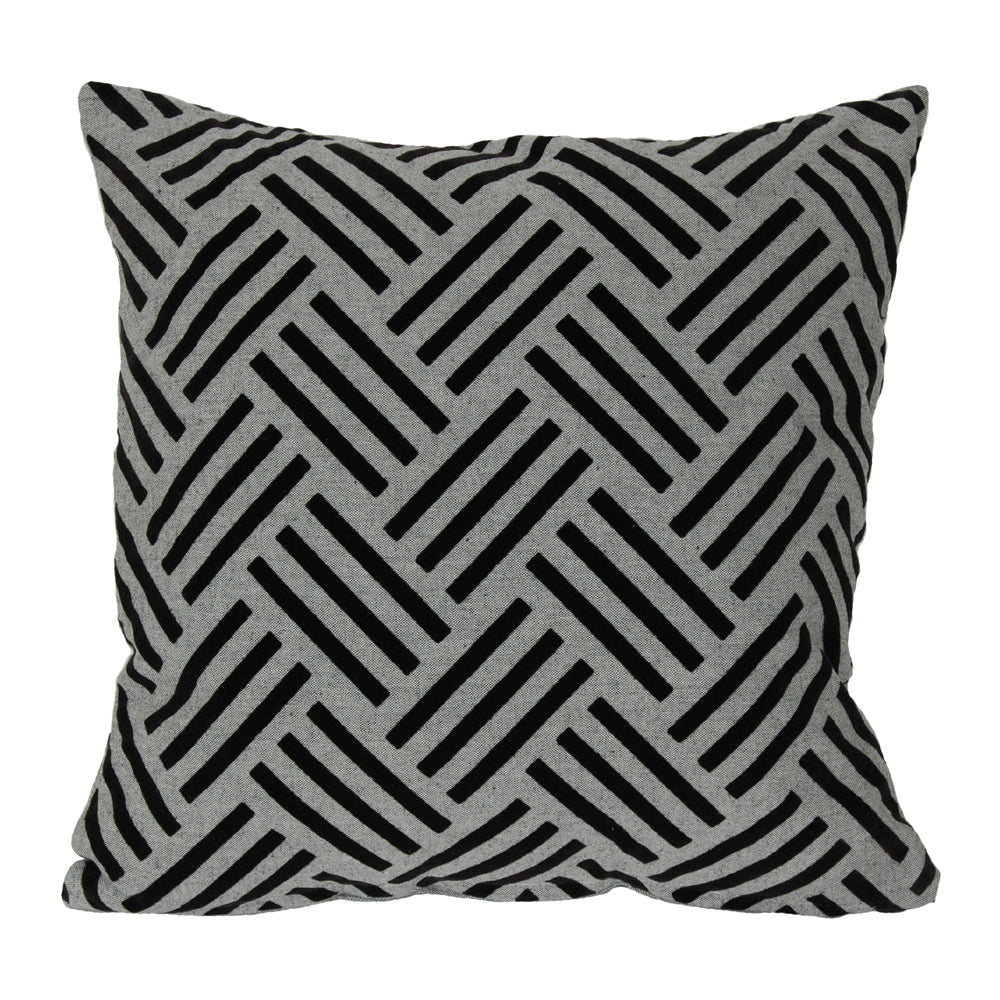 Pillow 20" Black Flock Grey Trellis