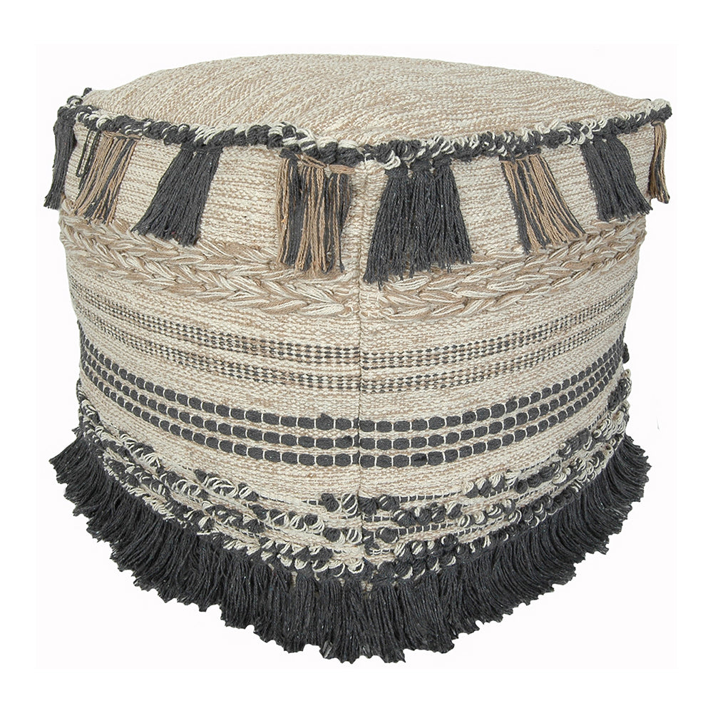 Pouf 18"x18"x18" Fringe Black/Natural