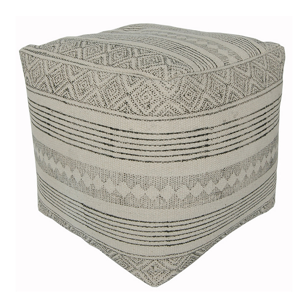 Indoor Pouf 17"x17"x17" Dhurrie - Charcoal