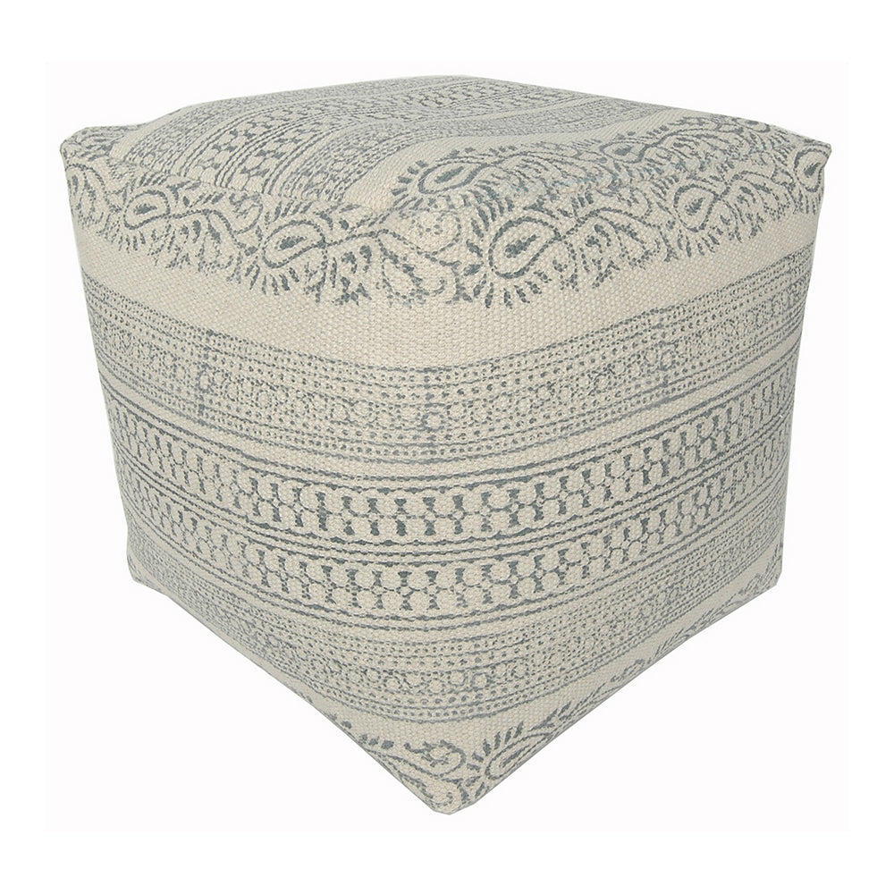 Indoor Pouf 17"x17"x17" Dhurrie - Charcoal