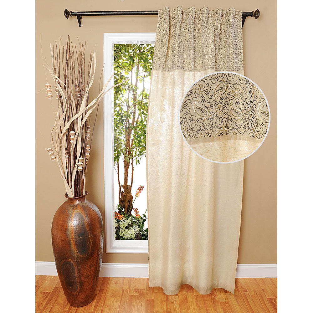 Drapery Panel 42"W x 96"L Brocade Ivory Lined