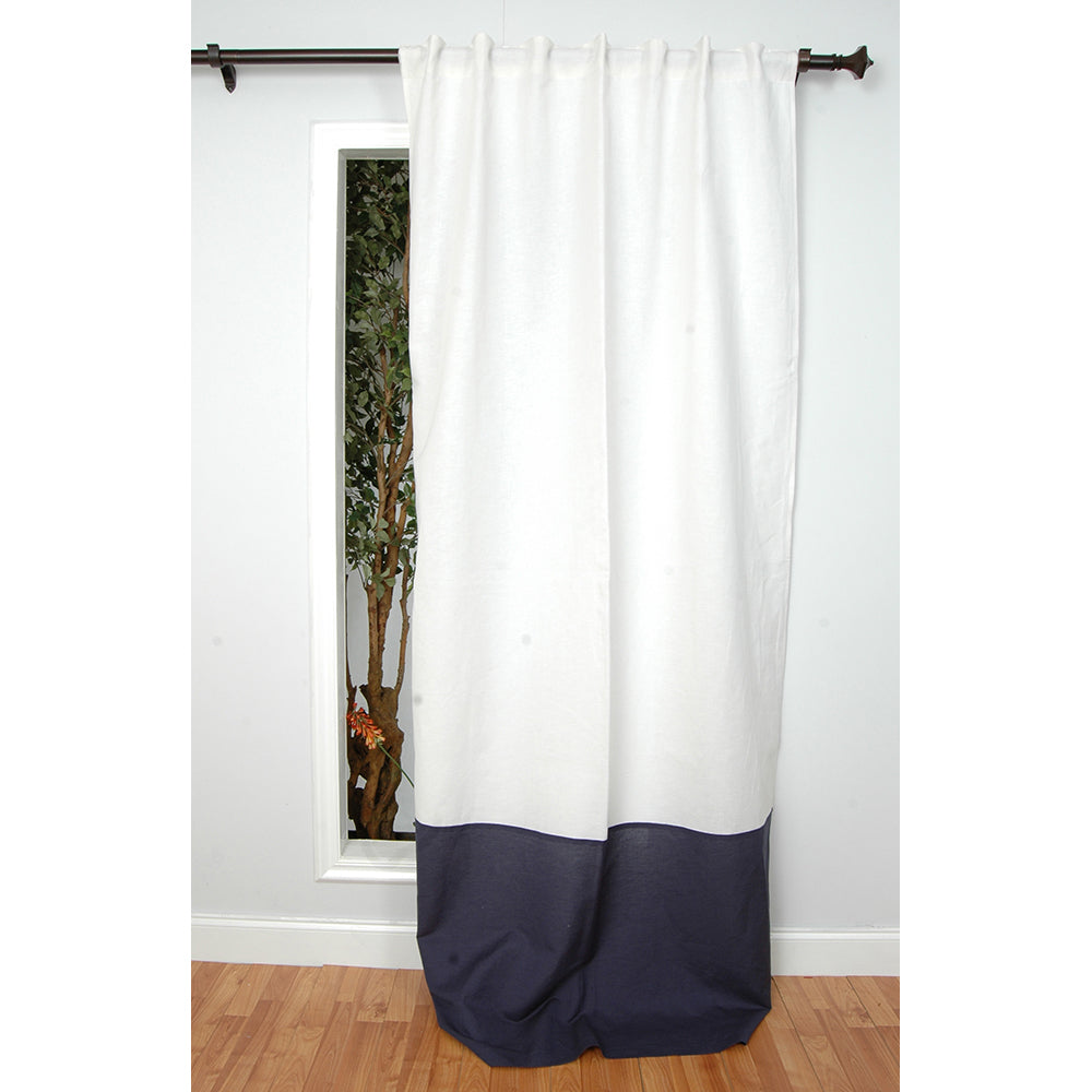 Drapery Panel 48"W x 96"L Linen White Indigo Lined
