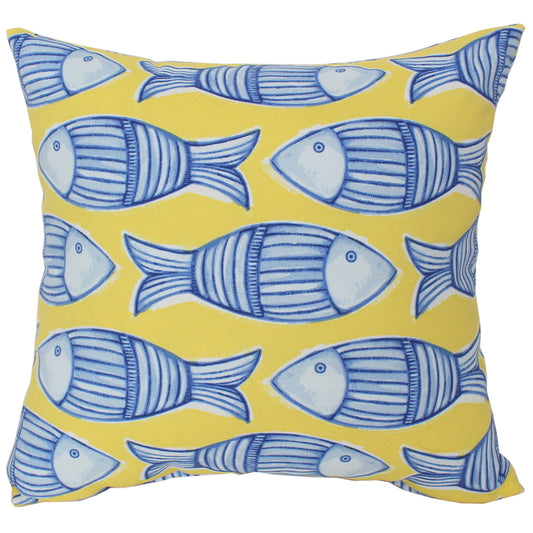 Outdoor Pillow 16" Square Greek Fish Yellow