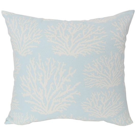 Outdoor Pillow 16" Square Coral Pattern Light Blue
