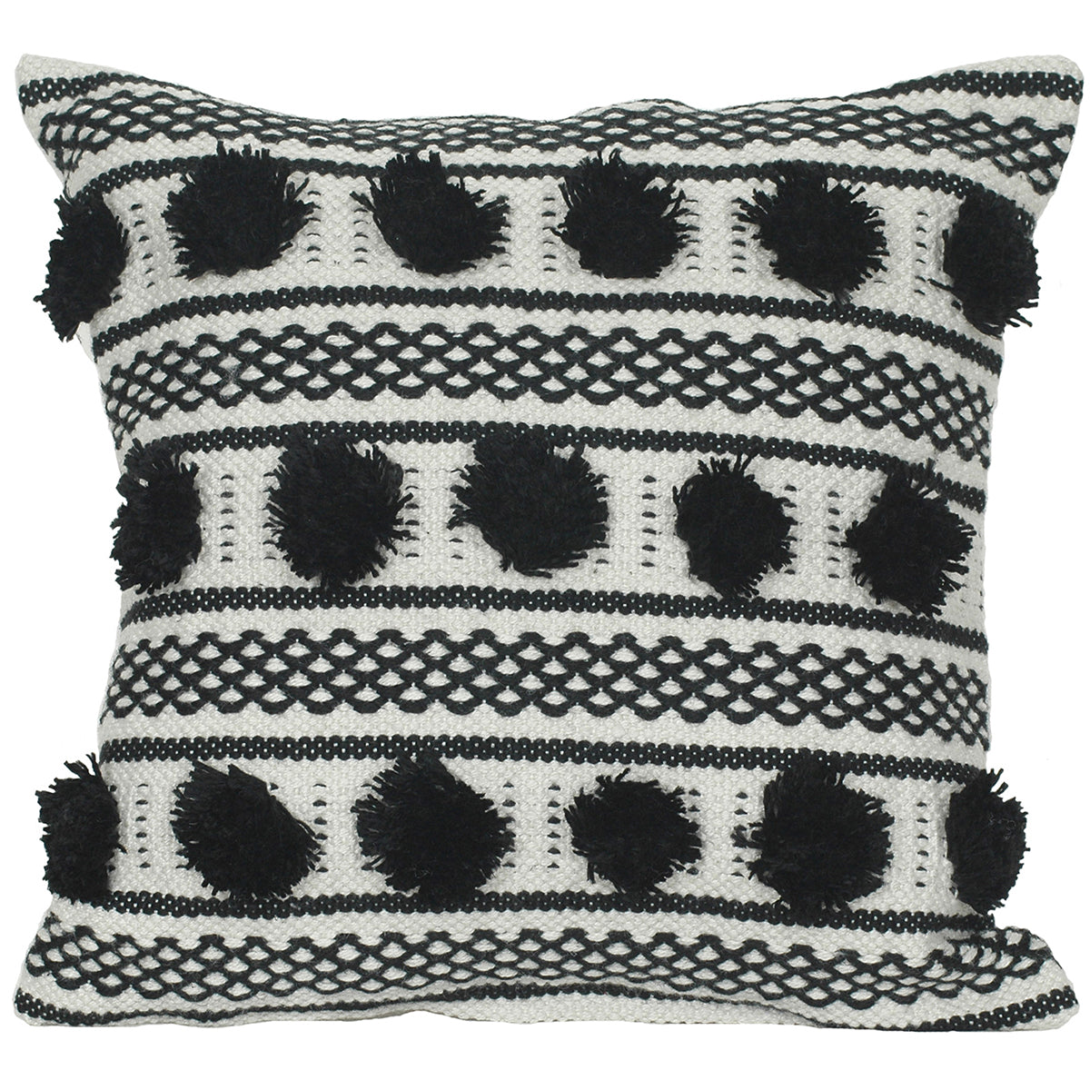 Outdoor Pillow 18" Square Black/White With Fringe