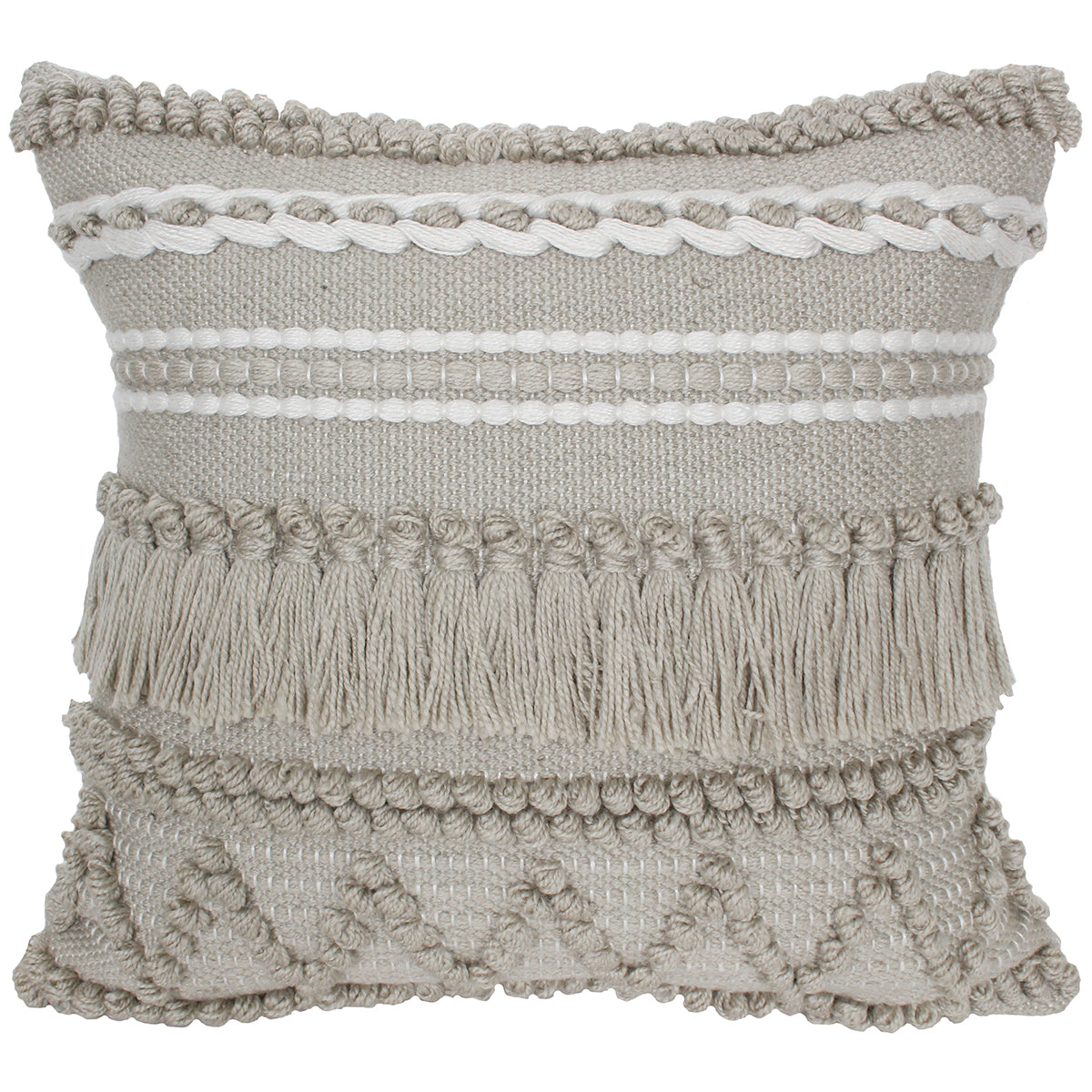 Outdoor Pillow 18" Square Grey With Fringe