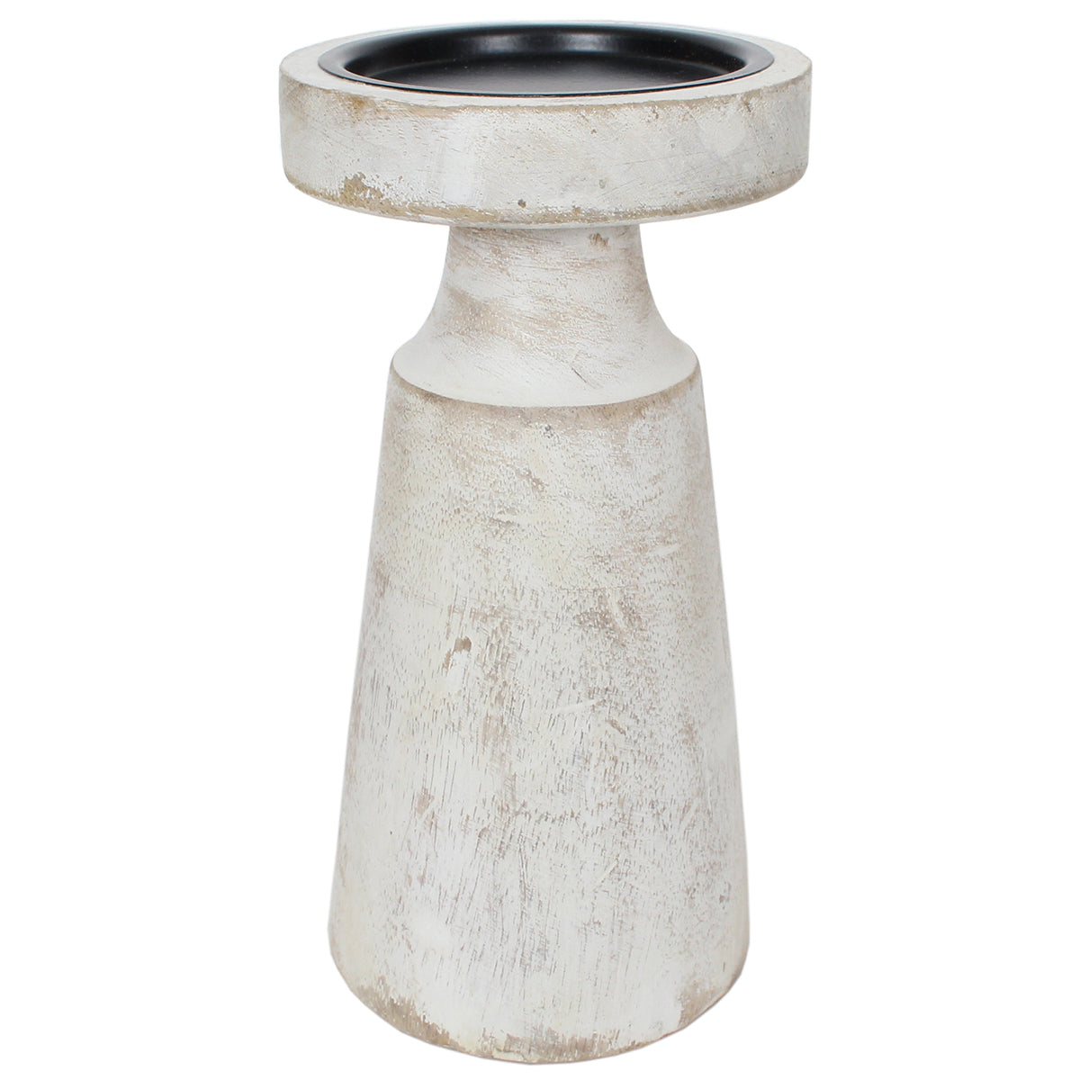 Candle Holder Wood Pillar 8"H White Wash