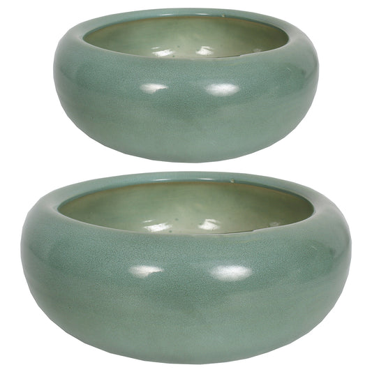 Ceramic Set Of 2 Bowl 10"Wx3.5"H & 12"Wx4.5"H Sage Matte
