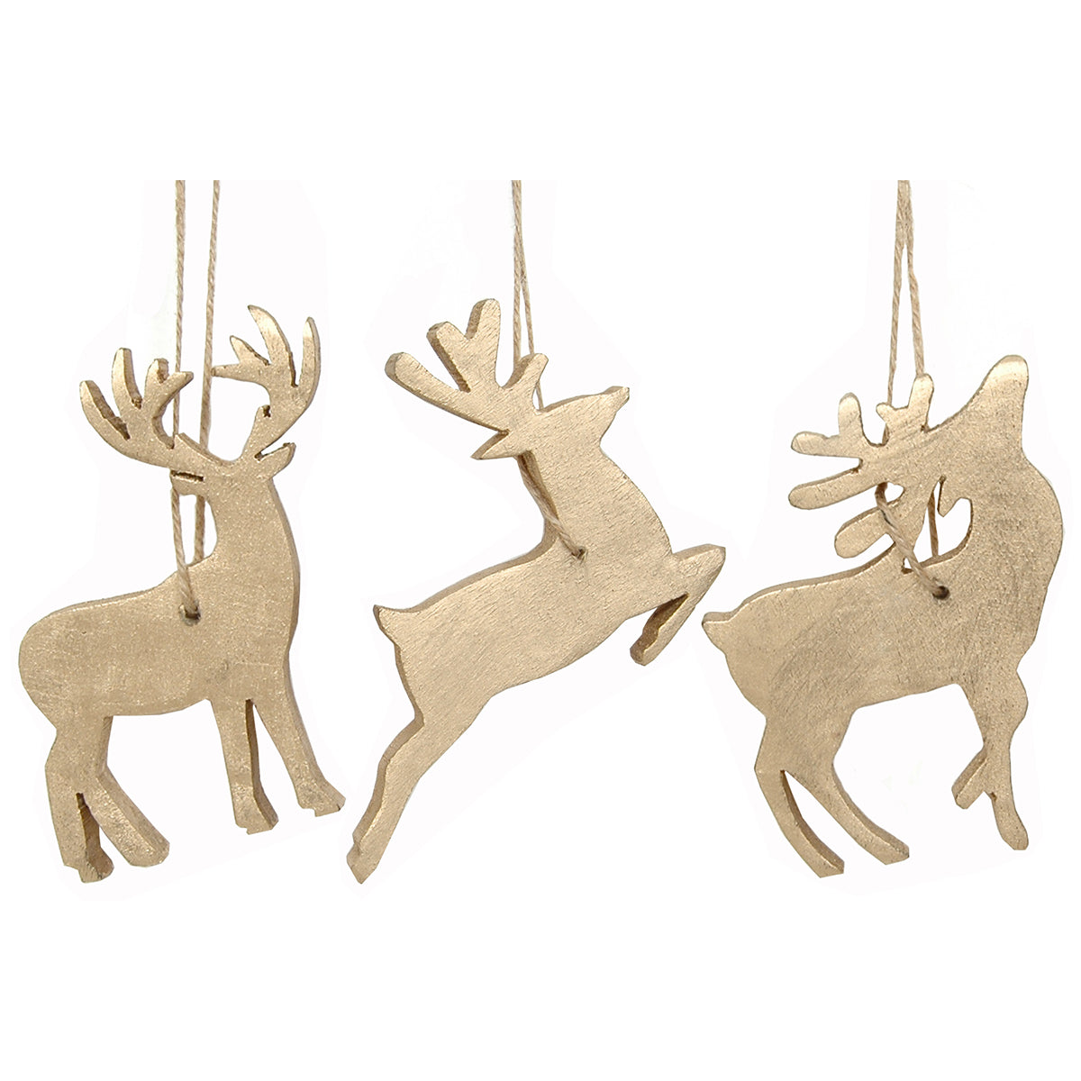 Ornament Set of 3 Wood 4" Deer Assorted Gold