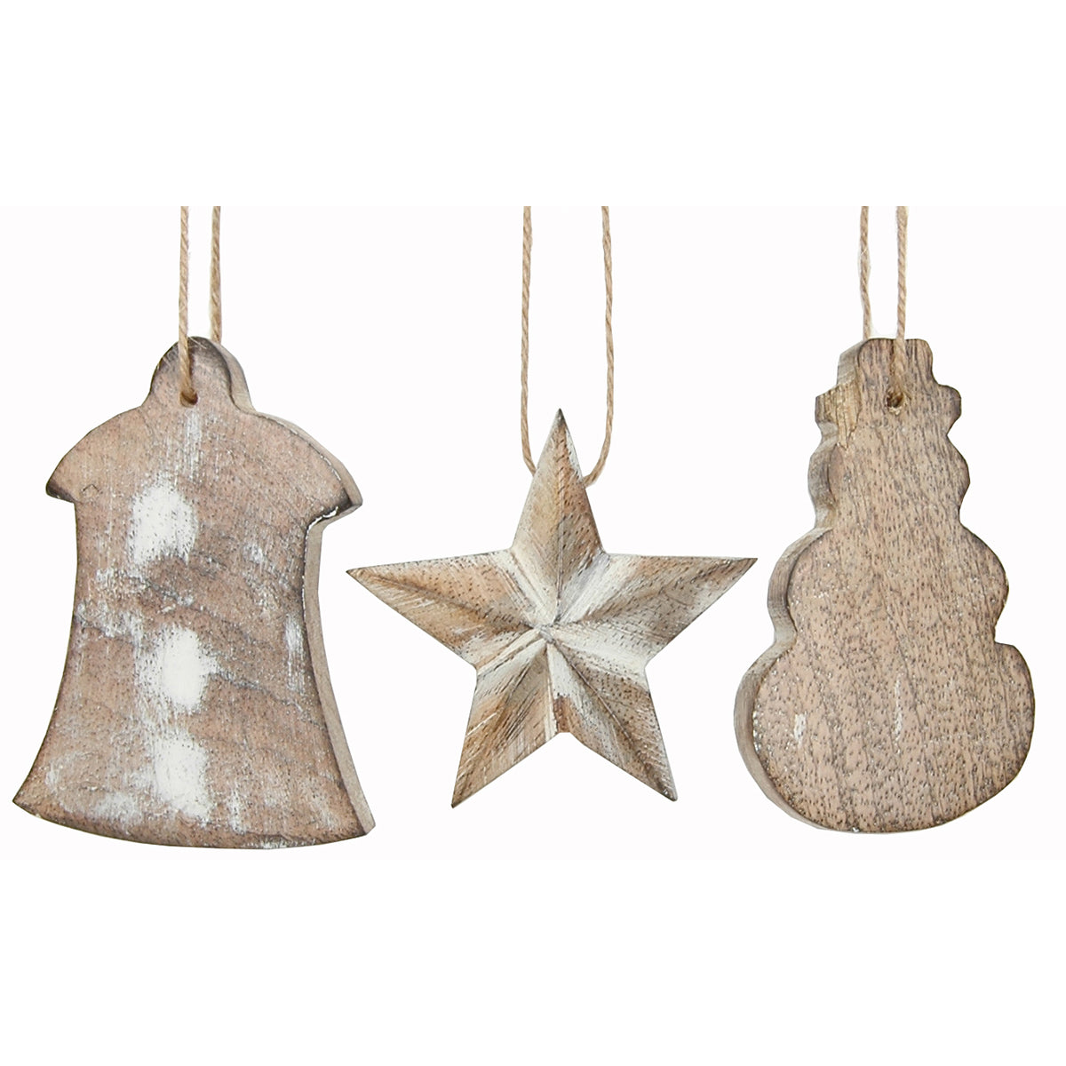 Ornament Set of 3 Wood 4" Christmas Assorted white Wash