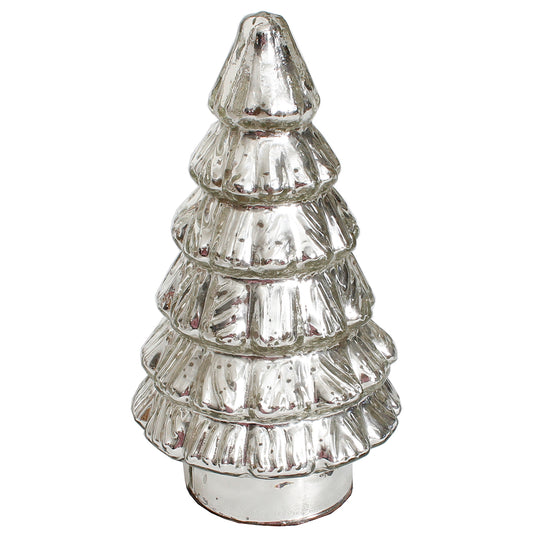 Xmas Tree Ribbed 4"W X 8"H  Mercury Silver