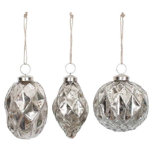 Ornament 3.5" Faceted Mercury Silver Glass